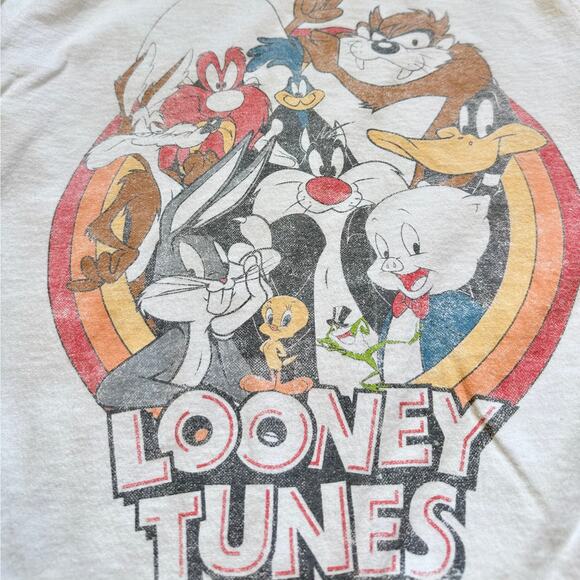 Looney Tunes White T-shirt Tee Big Logo Y2K Men’s Size M - Picture 2 of 4